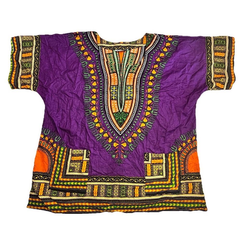 Dashiki Shirt Green Multi Color African Print Tunic Top Unisex‎ Cotton 3X 16